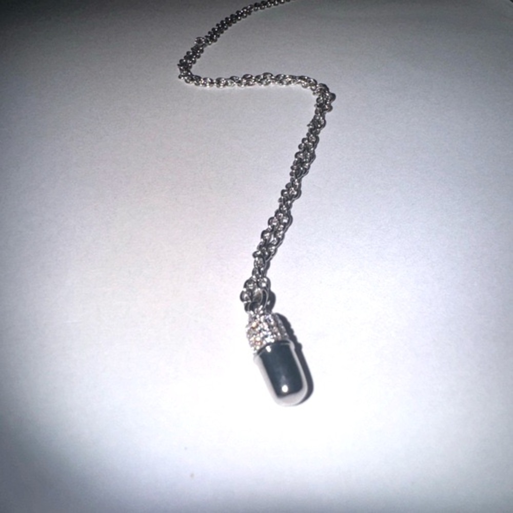 Last one - Silver 14k gold filled CZ Bling Chill Pill Necklace